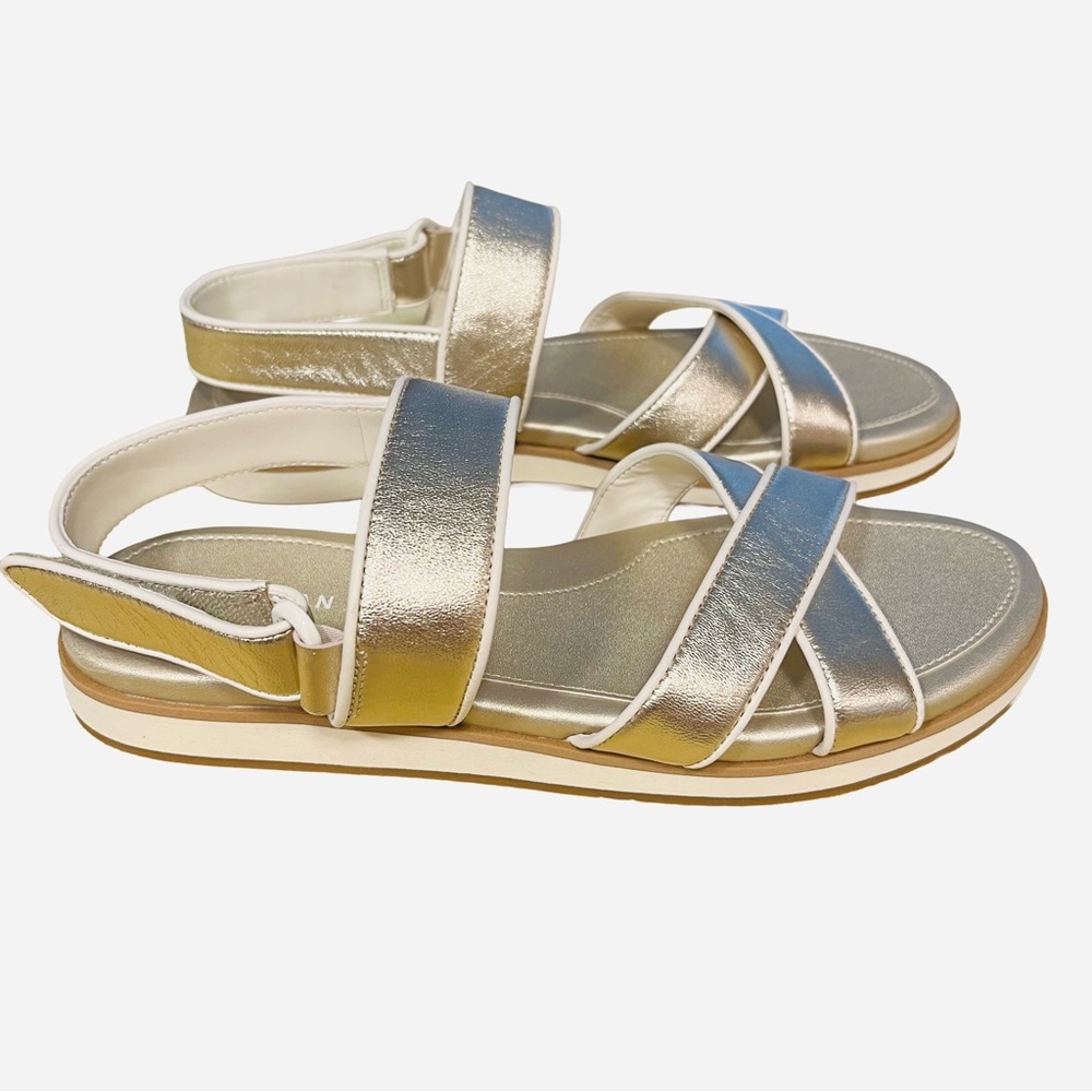 NEW Cole Haan Mirabelle Gold Metallic Womens Sz 8.5 Leather Criss Cross Sandals